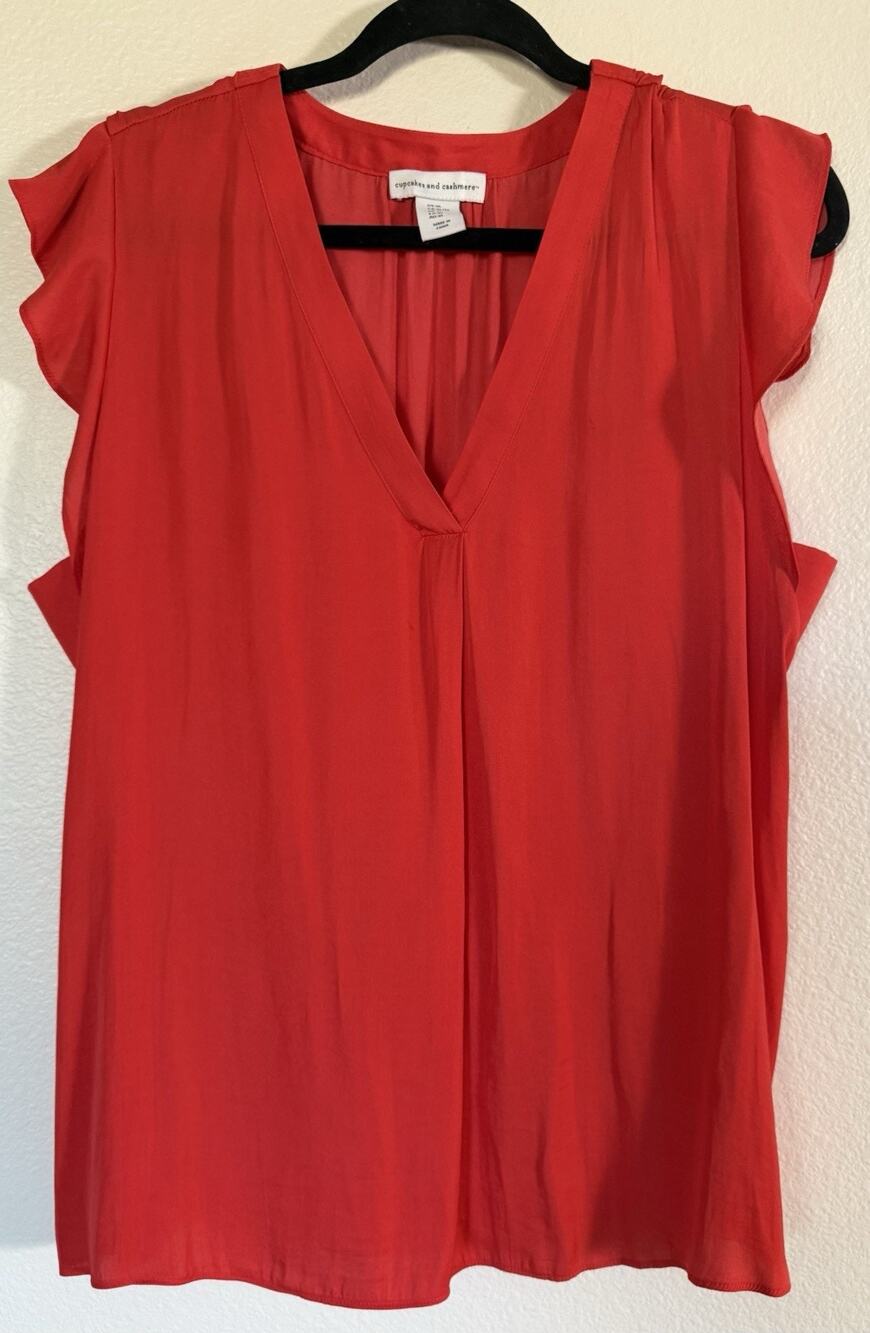 Cupcakes & Cashmere Women's Red Soft Chiffon Sleeveless Butterfly Top Size XL